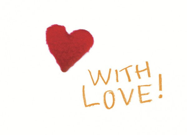 WITH LOVE & rotes Plüschherz - Postkarte von Inkognito