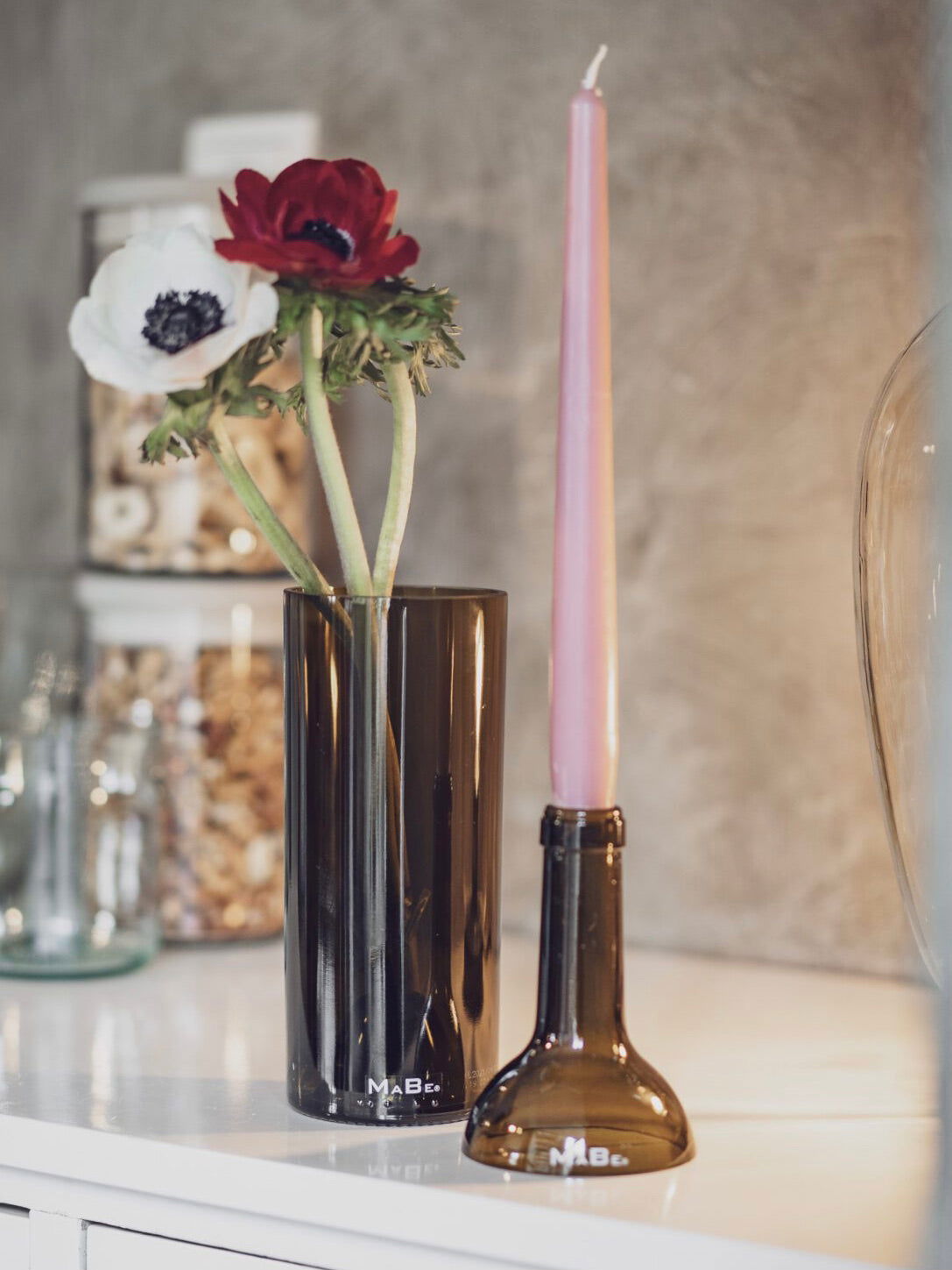 KerzenStänder 🕯️ und Vase 🌺 aus der Merlot Weinflasche im Set ♻️ Nachhaltiges Upcycling Handmade in Deutschland, bei Aschaffenburg - witzig, wertig und wunderschön
