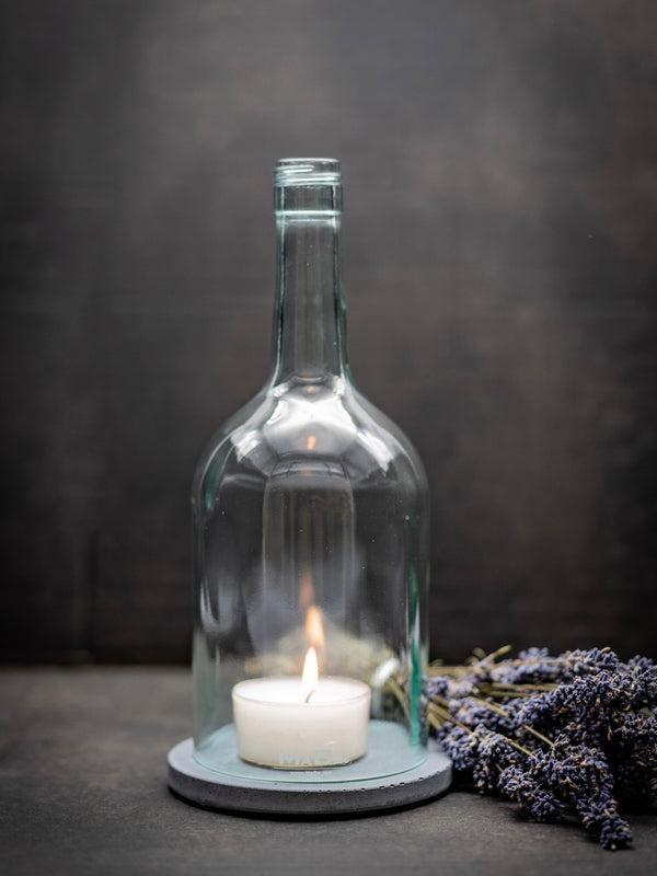Windlicht (24cm) 1,5 l Bordeaux transparent | grauer Untersetzer