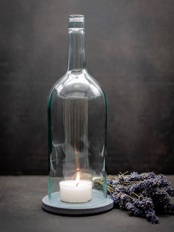Windlicht (30cm) 1,5 l Bordeaux transparent | grauer Untersetzer