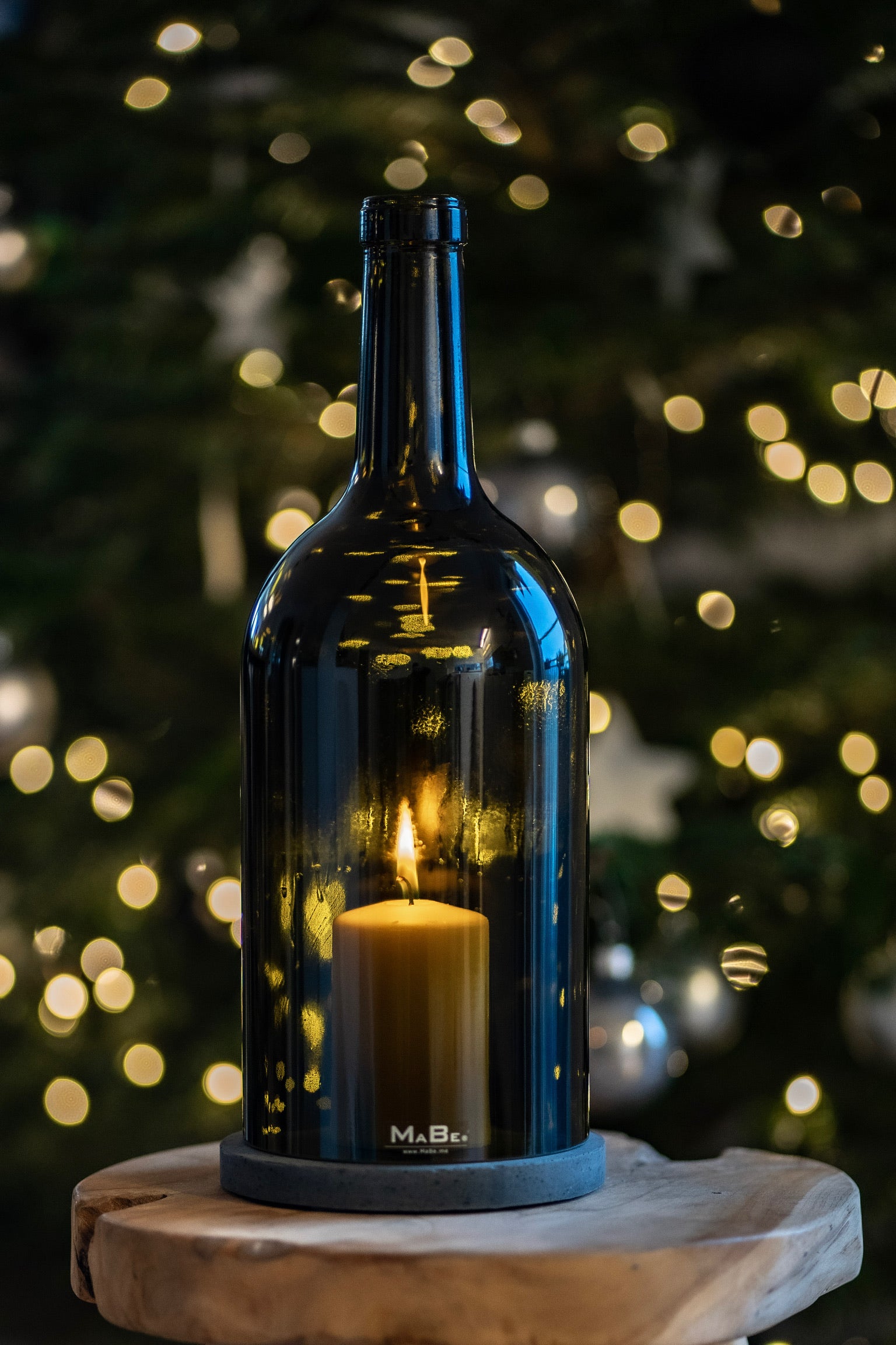 Big Bottle Windlicht Bordeaux (35cm) 3 l Wein | schwarzer Untersetzer