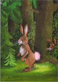Osterhase mit Puschel  im Wald - Oster Postkarte von Inkognito