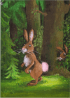 Osterhase mit Puschel  im Wald - Oster Postkarte von Inkognito