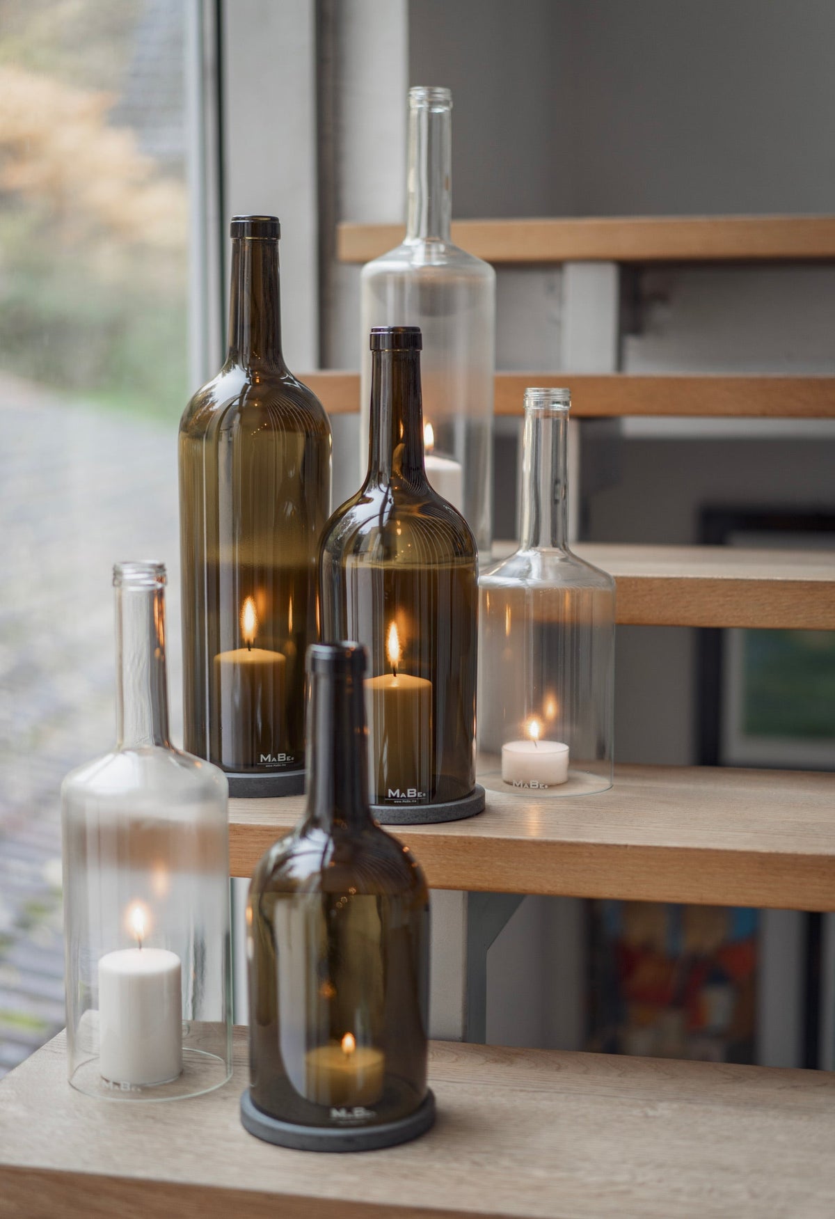 Big Bottle Windlicht (40cm)3l Weinbrand mit Prägung | grauer Untersetzer - MaBe®