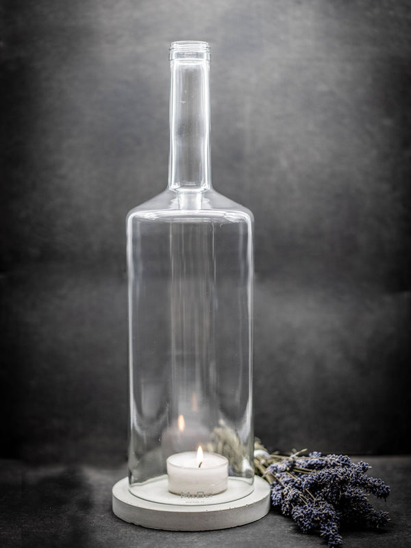 Big Bottle Windlicht (40cm) 3 l Spirituose | grauer Untersetzer - MaBe®