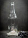 Big Bottle Windlicht Upcycling aus der 3l Weinbrand Flasche mit Prägung und grauem Untersetzer - MaBe®