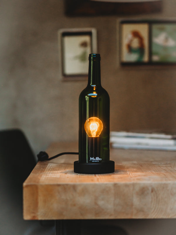 TischLampe KLASSIK Wein Flasche  Korkmündung & WINDLICHT