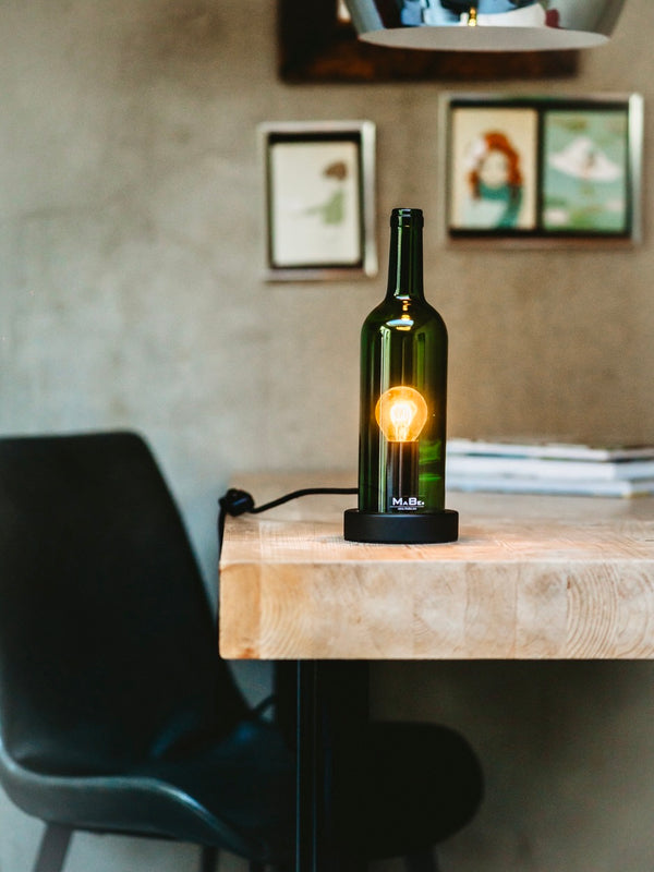 TischLampe KLASSIK Wein Flasche  Korkmündung & WINDLICHT