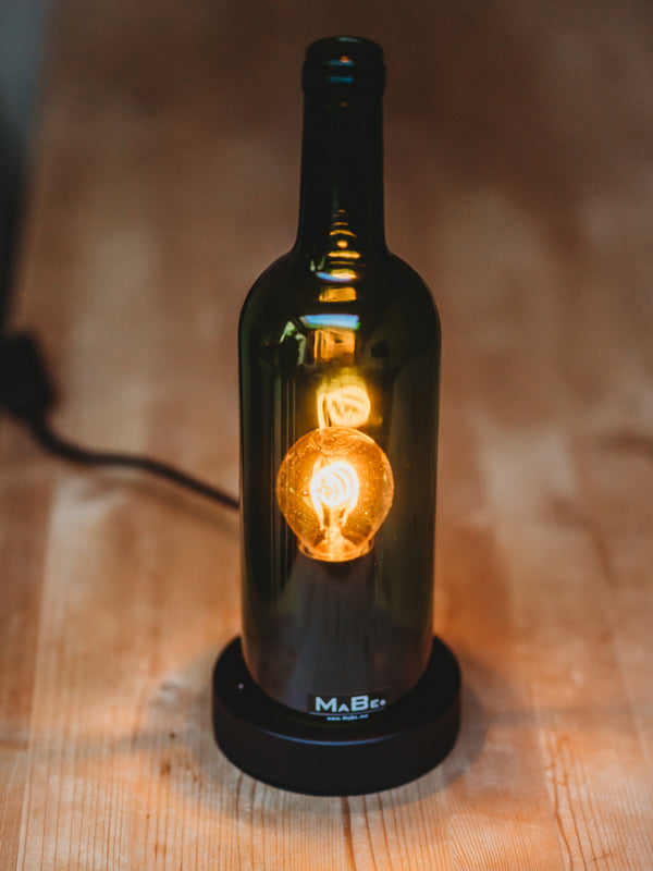 TischLampe KLASSIK Wein Flasche  Korkmündung & WINDLICHT