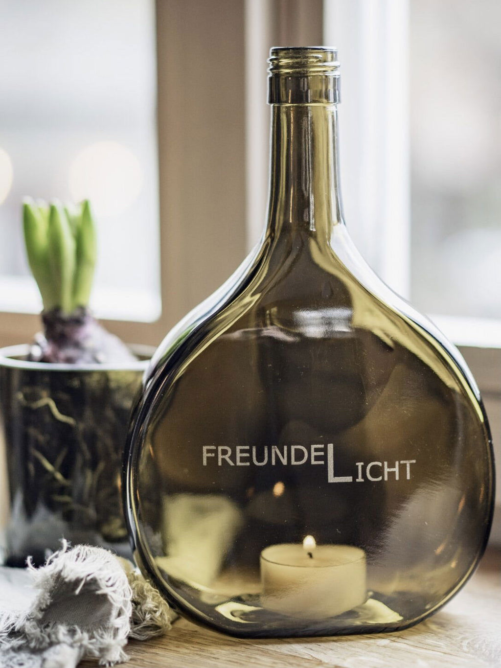 Windlicht Freundelicht Gravur Bocksbeutel oliv - MaBe®