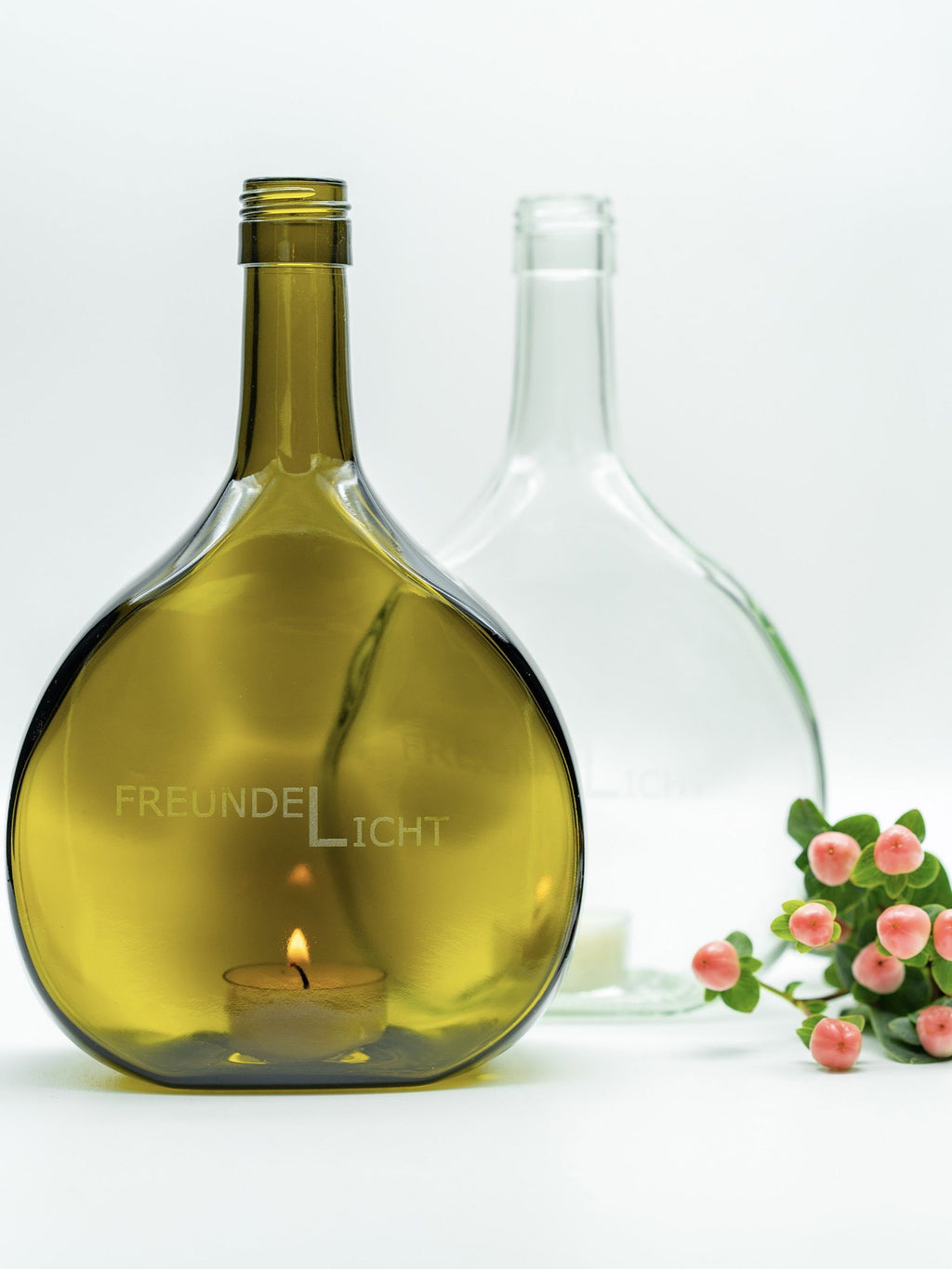Windlicht Freundelicht Gravur Bocksbeutel oliv - MaBe®