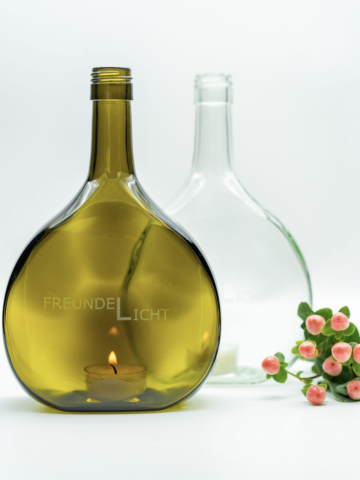 Windlicht Freundelicht Gravur Bocksbeutel oliv - MaBe®