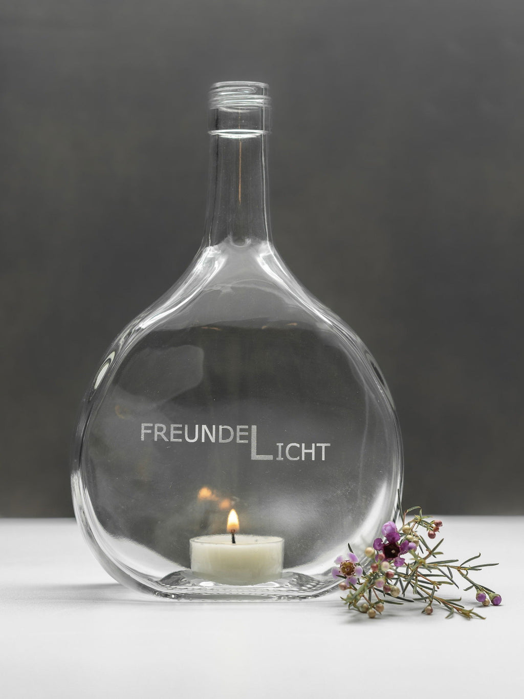 Windlicht Freundelicht Gravur Bocksbeutel transparent - MaBe®
