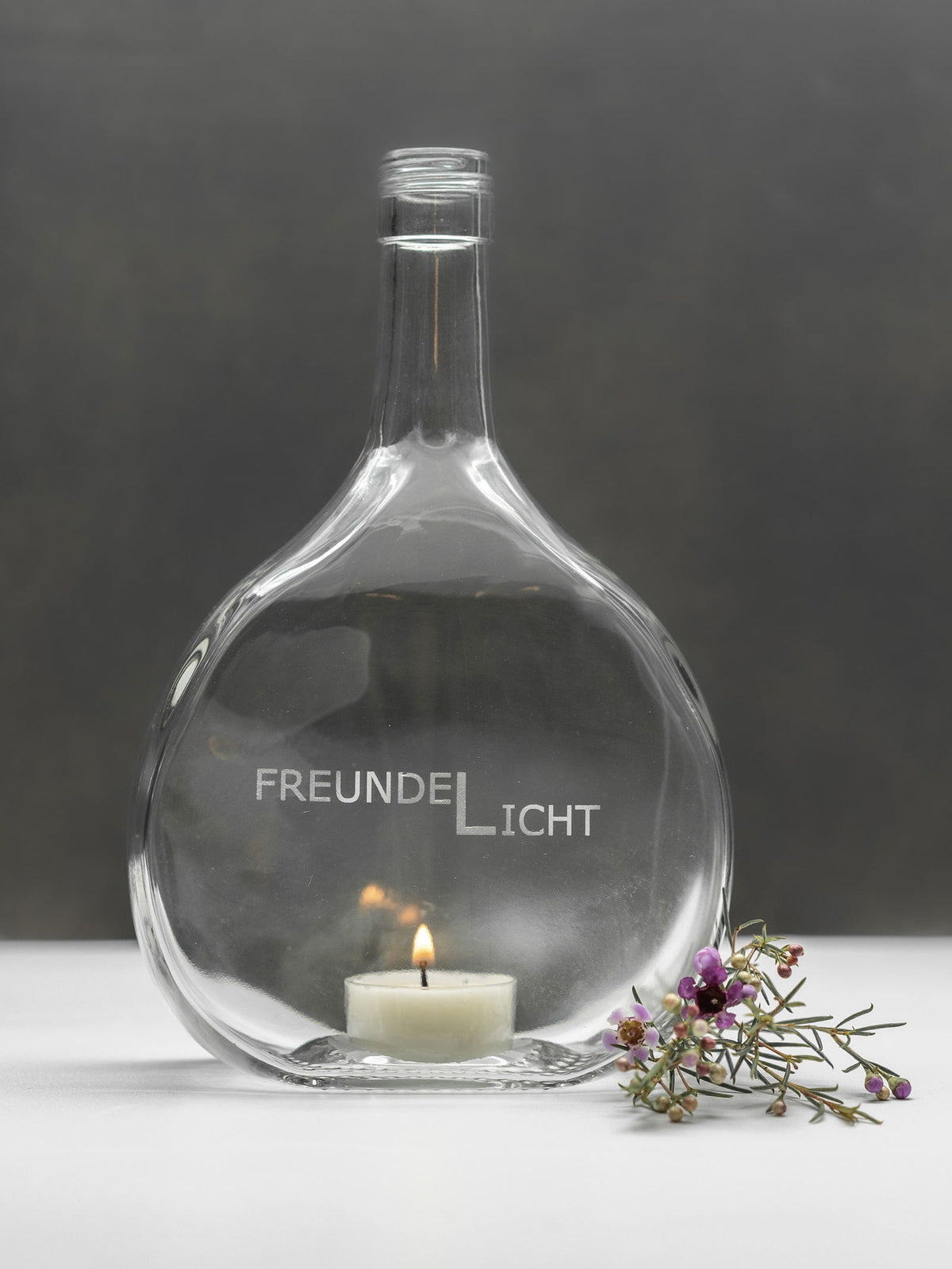 Windlicht Freundelicht Gravur Bocksbeutel transparent - MaBe®