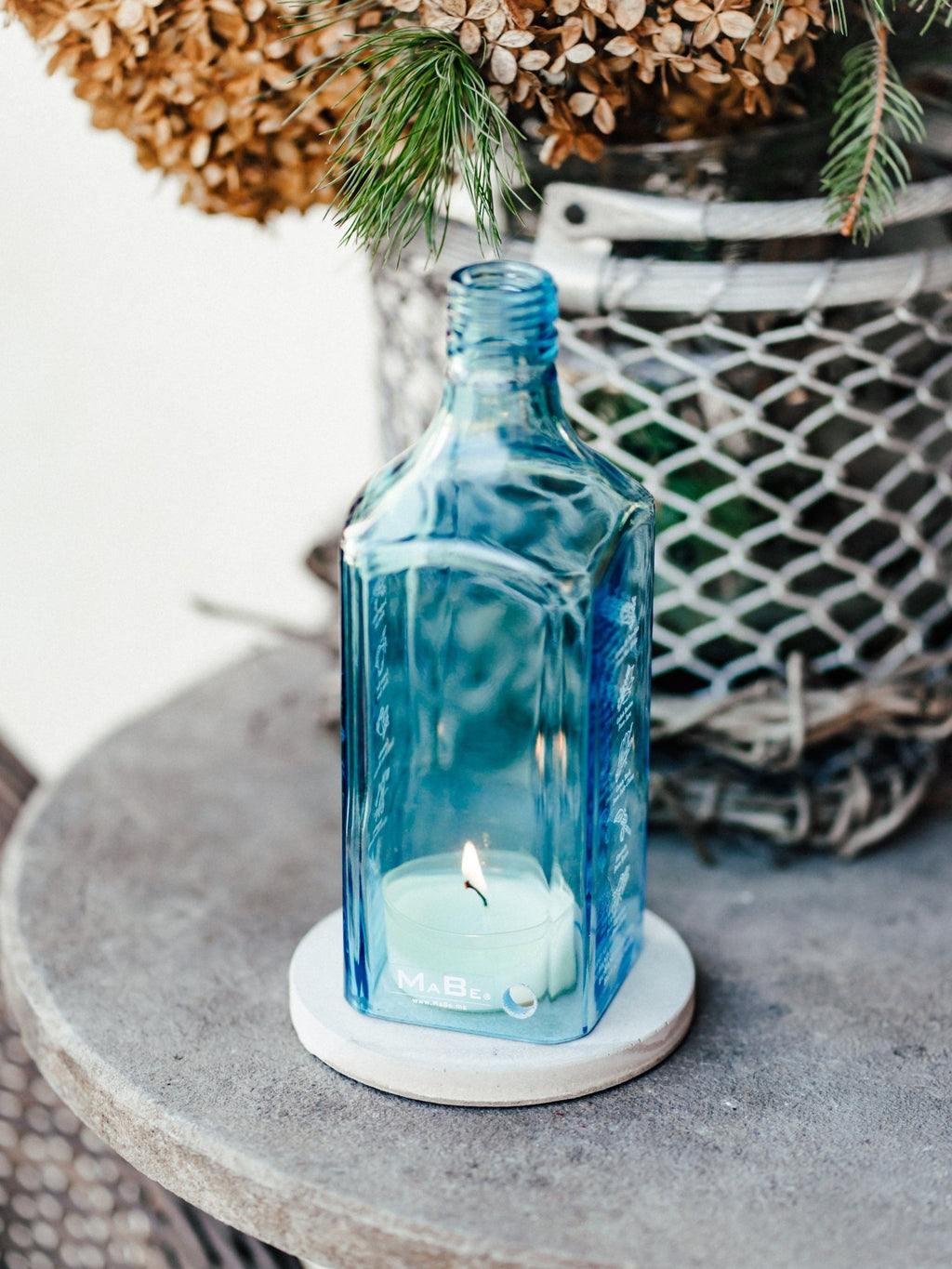 Gin Windlicht - soft color - wunderbar zartes 🩵 Hellblau - nachhaltige Geschenkidee