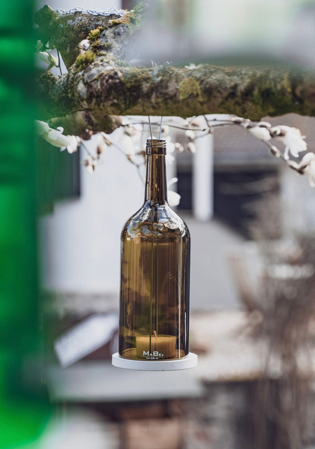 Hänge Windlicht 1,5 l Bordeaux Flasche in oliv - MaBe®