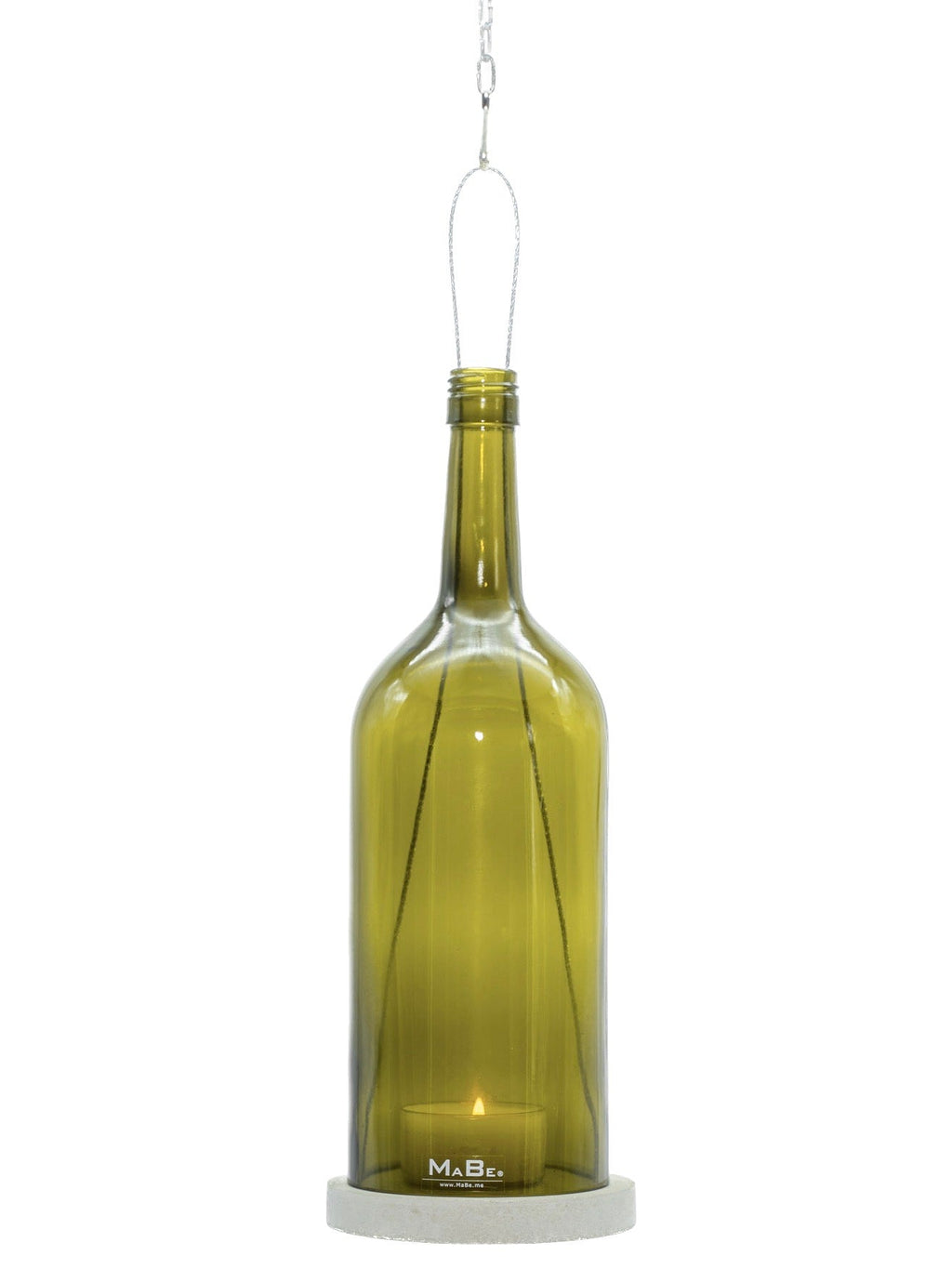 Hänge Windlicht 1,5 l Bordeaux Flasche in oliv - MaBe®