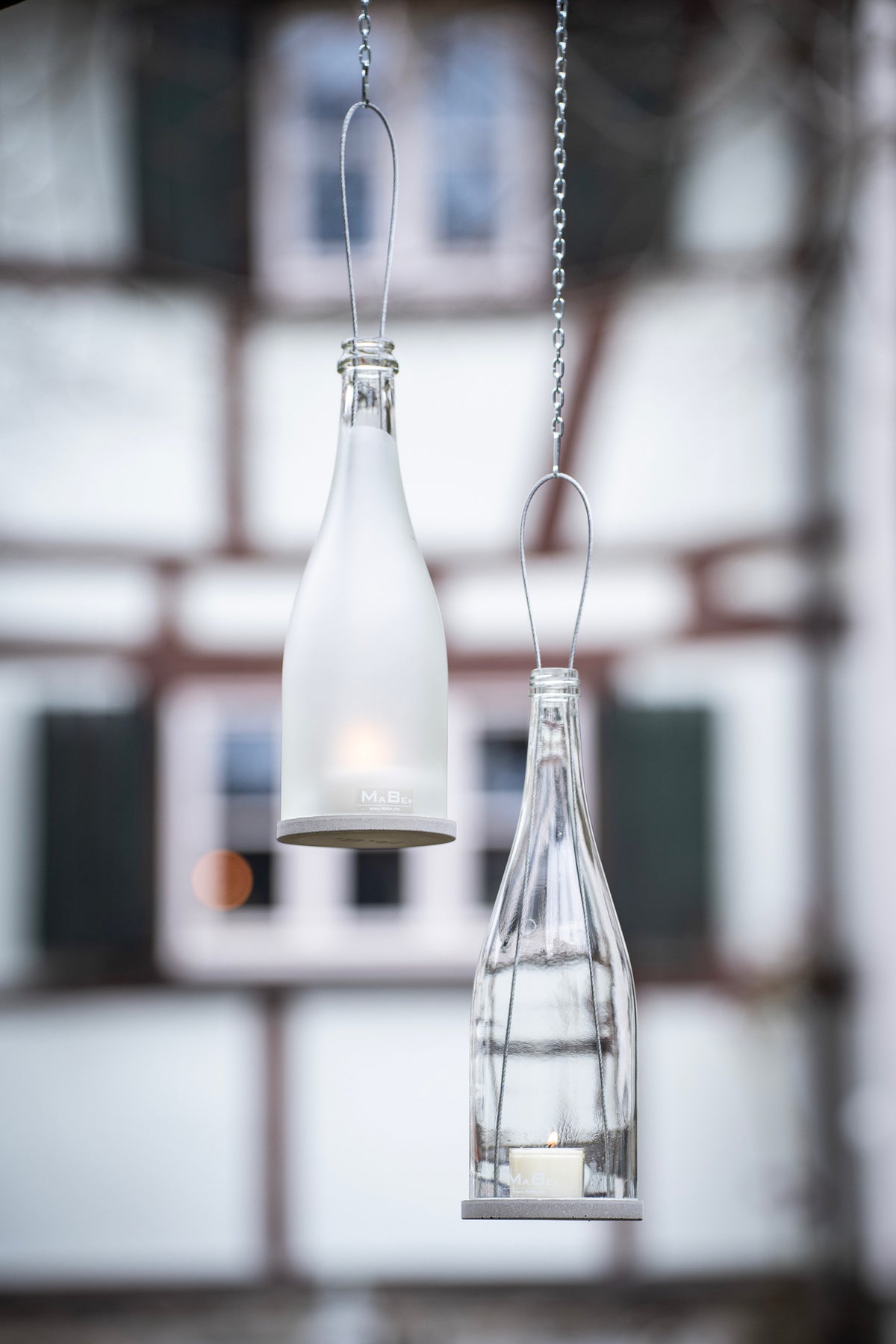 HängeWindlicht aus der echt satinierten Sektflasche - wunderbar für innen oder außen