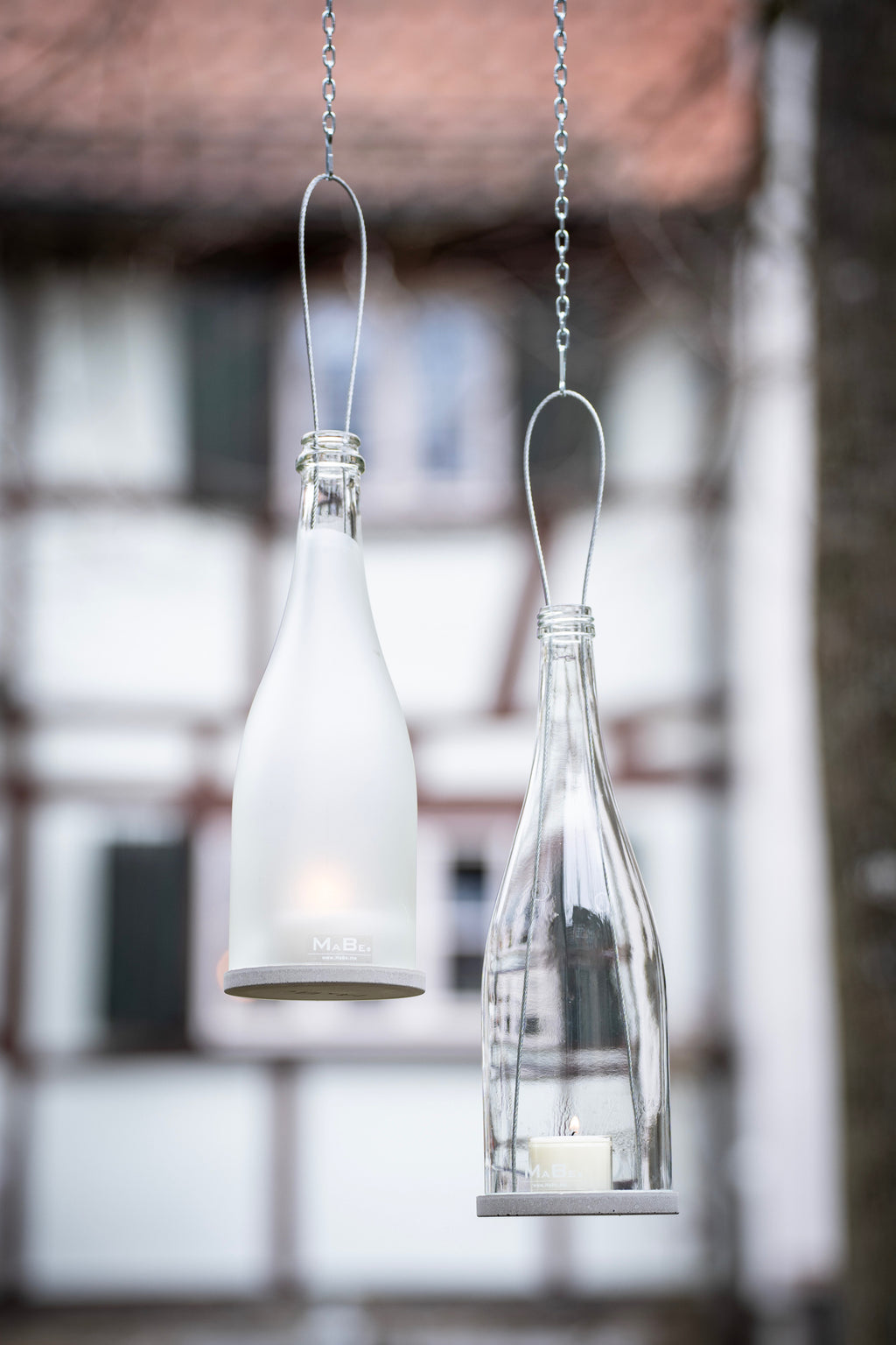 HängeWindlicht aus der echt satinierten Sektflasche - wunderbar für innen oder außen