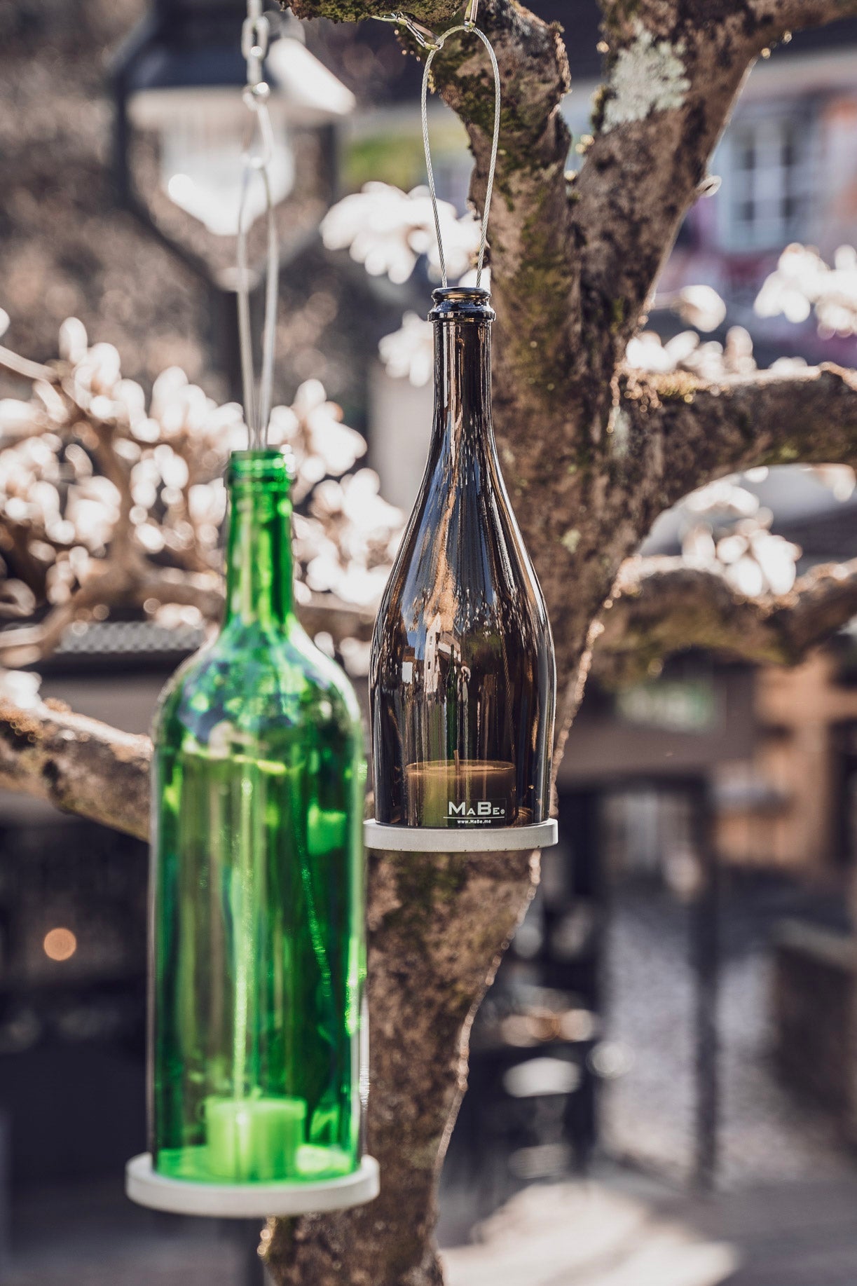 Hänge Windlicht Sekt Flasche in oliv - MaBe®