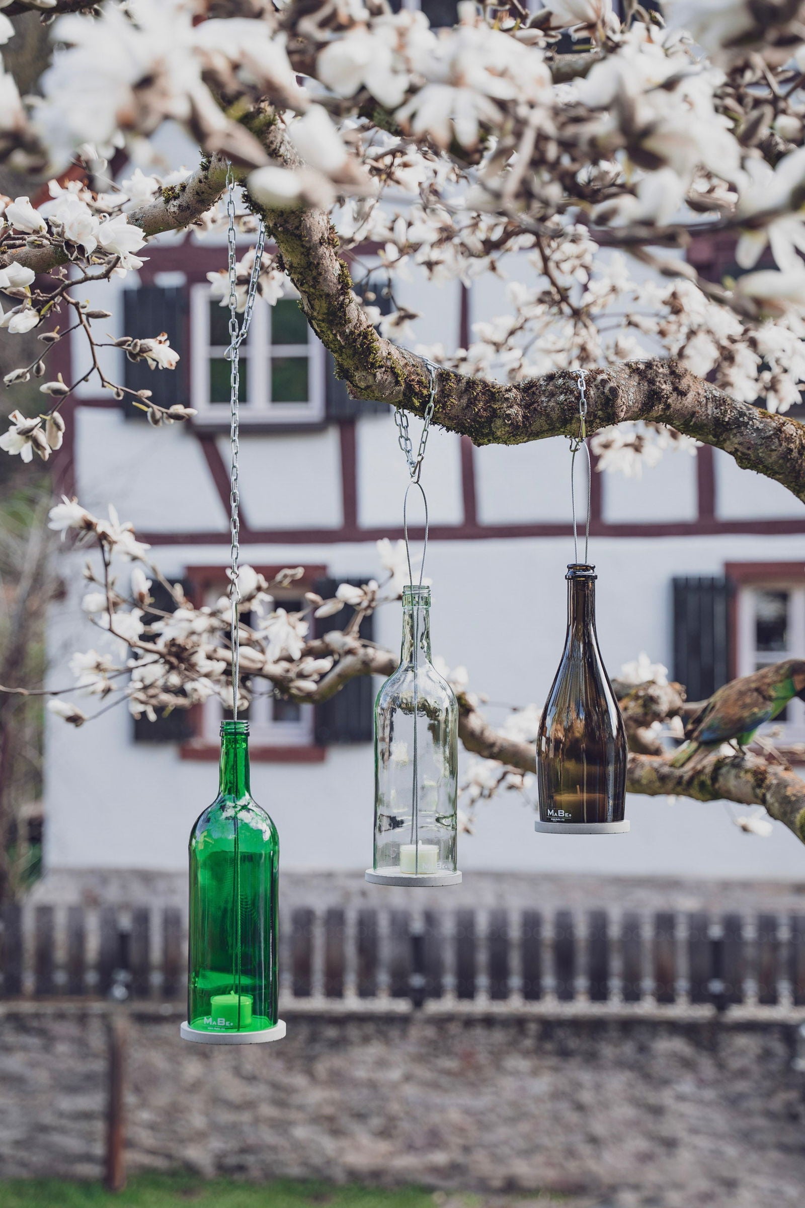 Hänge Windlicht Sekt Flasche in oliv - MaBe®