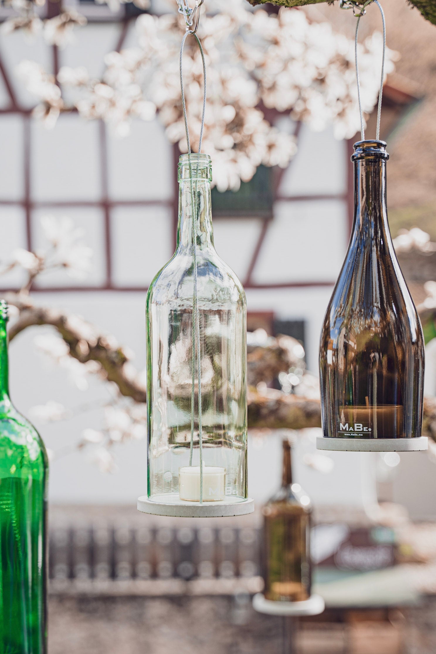 Hänge Windlicht Sekt Flasche in oliv - MaBe®