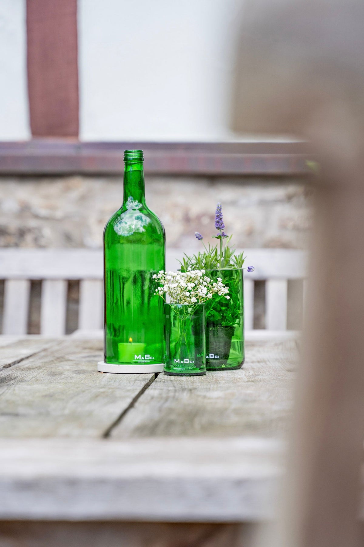 Vase aus der Piccolo Sekt Flasche in Flaschengrün - MaBe®