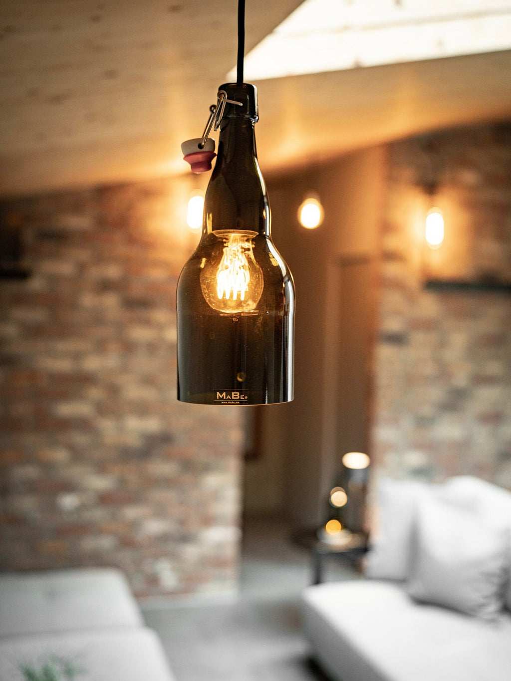 Bier Pendelleuchte UPCYCLING  aus der 2l Bierflasche 30cm hoch - MaBe®