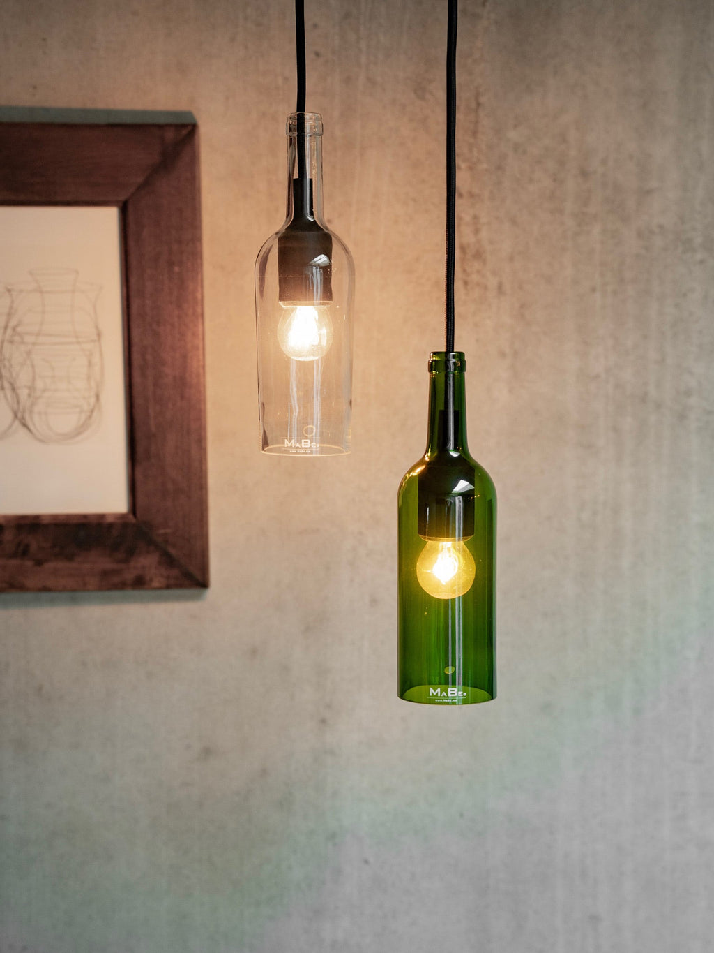 Pendelleuchte Klassik aus der Wein Flasche mit Korkmündung in transparent - MaBe®