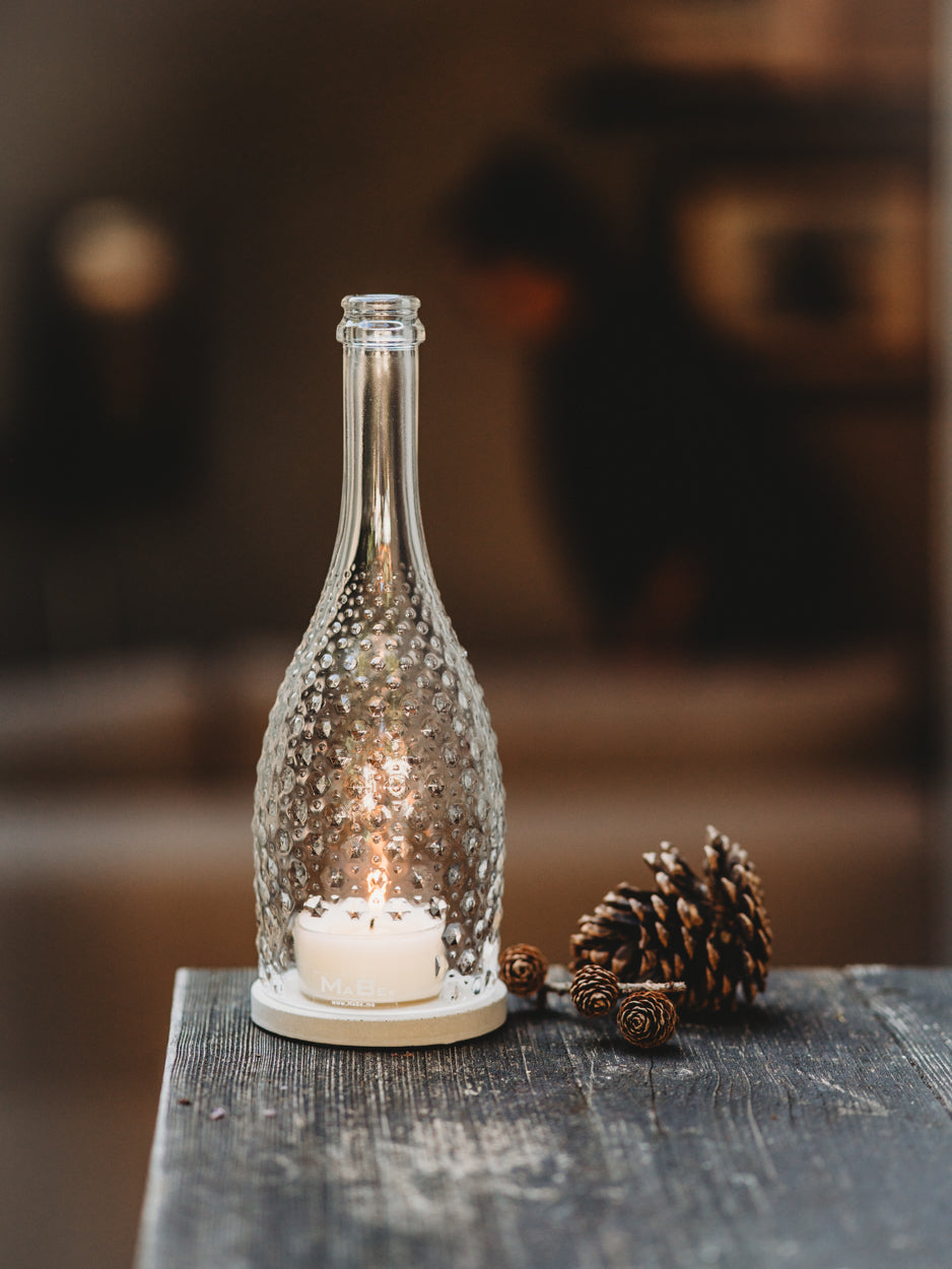 Prosecco Spumante Windlicht - witzig & edel in einem - gitzernde Schönheit