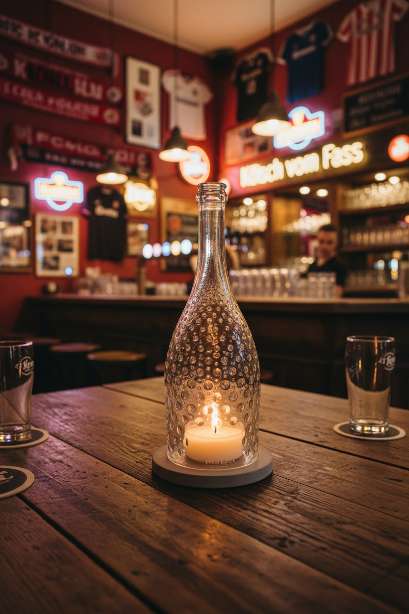 Prosecco Spumante Windlicht - witzig & edel in einem - gitzernde Schönheit