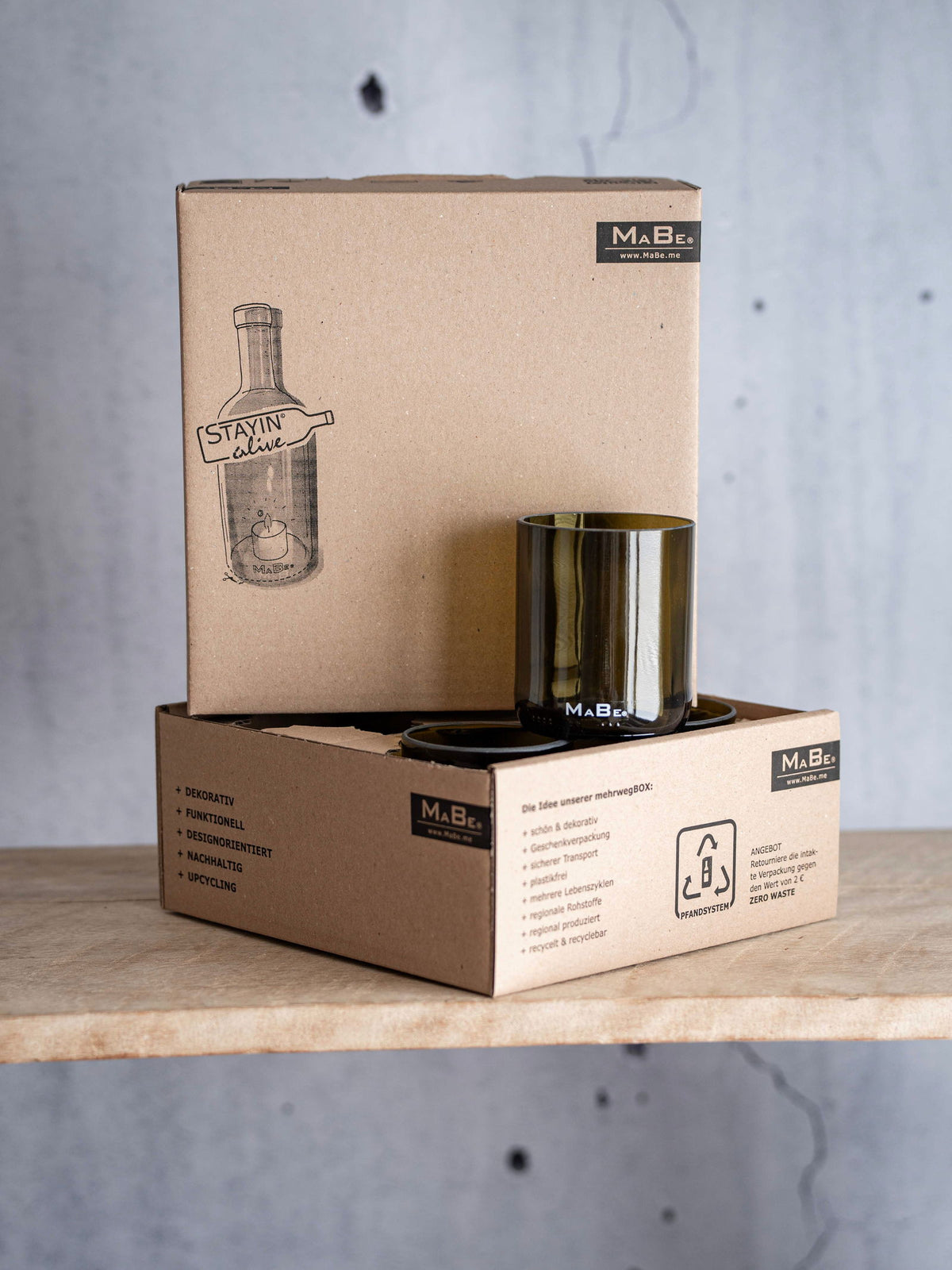 4er Set Trink Glas 350 ml oliv - witzig & nachhaltig - MaBe®