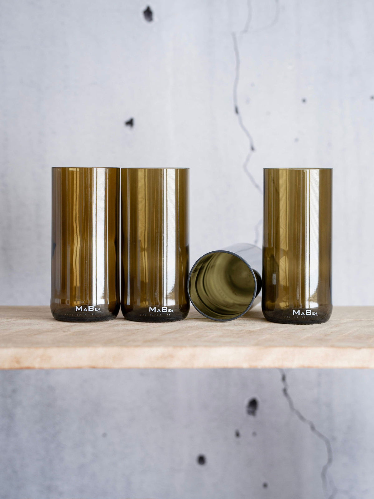 4er Set Trink Glas 400ml oliv - trinkt mit Stil und aus der Flasche - MaBe®