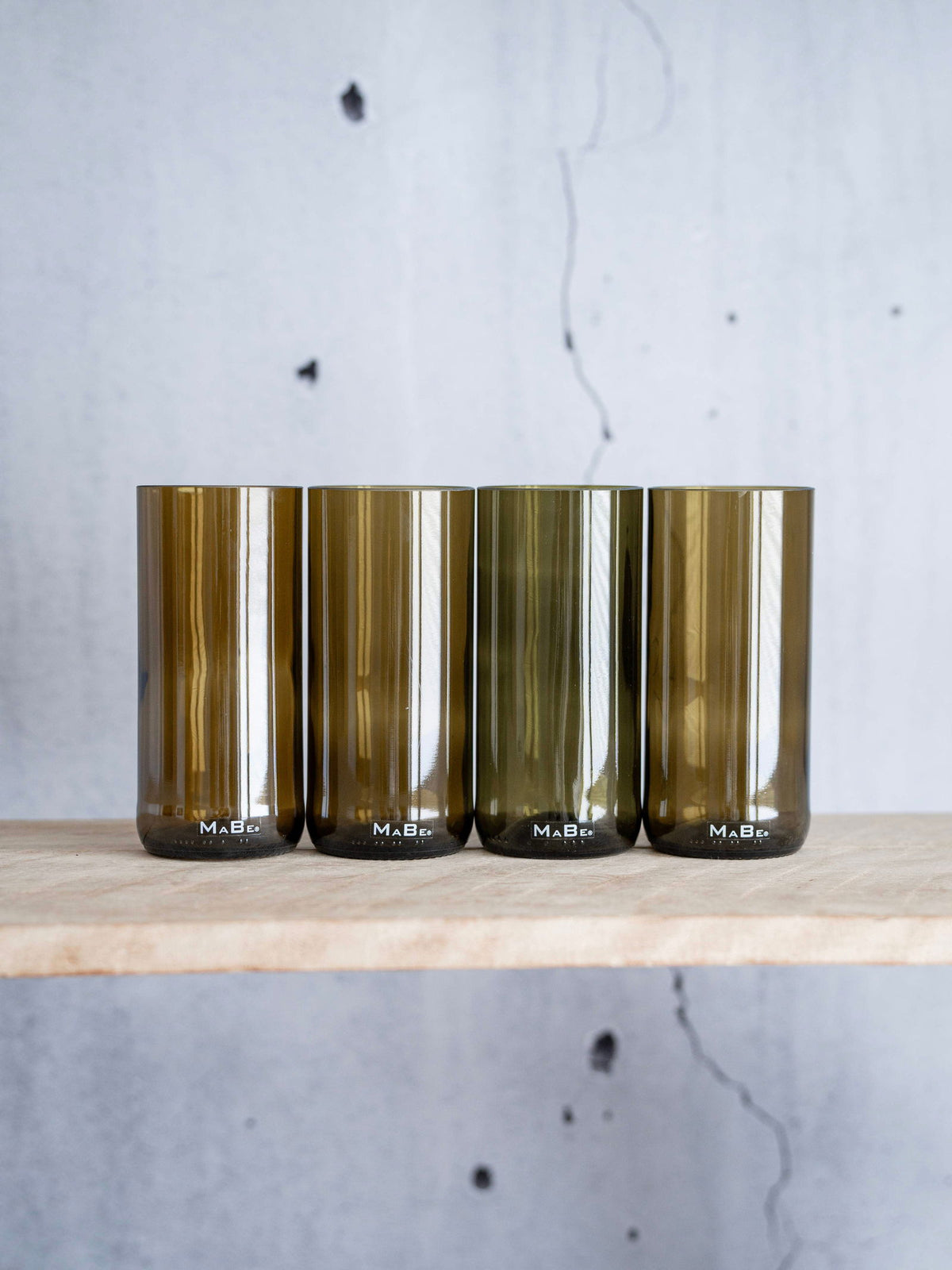 4er Set Trink Glas 400ml oliv - trinkt mit Stil und aus der Flasche - MaBe®