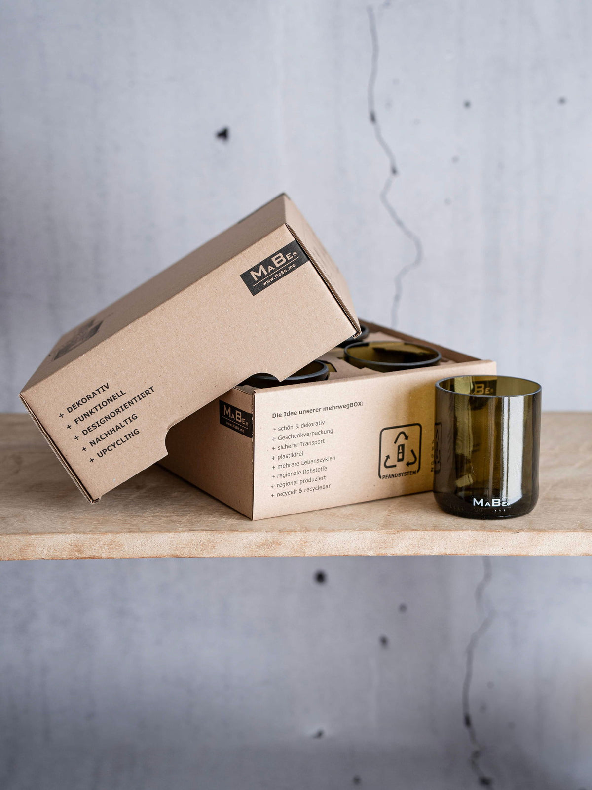 4er Set Trink Glas 250 ml in flaschengrün  aus der Weinflasche - MaBe®