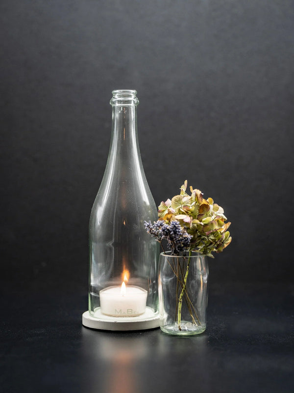 Kleine Vase aus der Piccolo Sekt Flasche - echt grün & ecofriendly