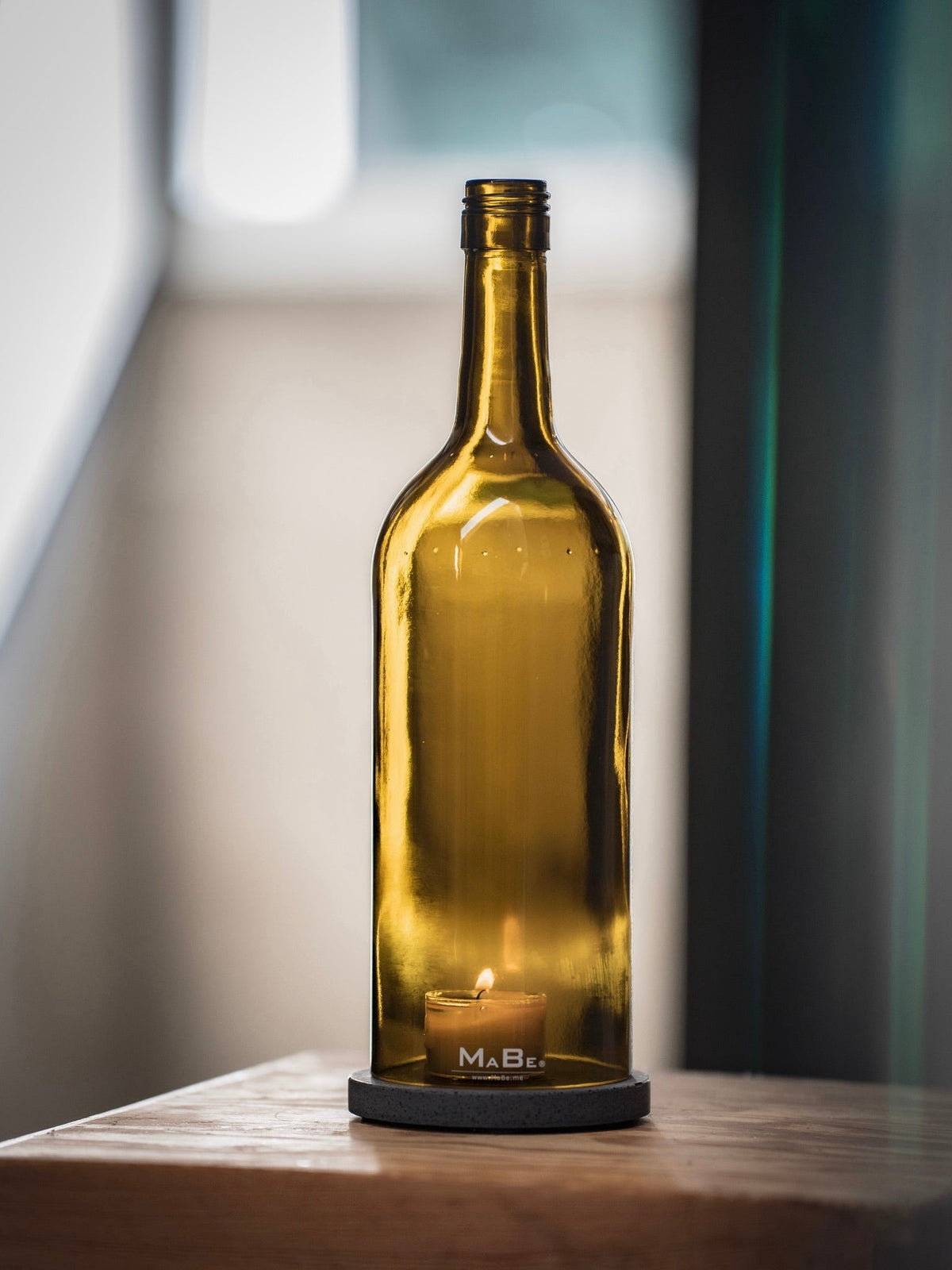 Windlicht 1 l Bordeaux oliv | schwarzer Untersetzer - MaBe®