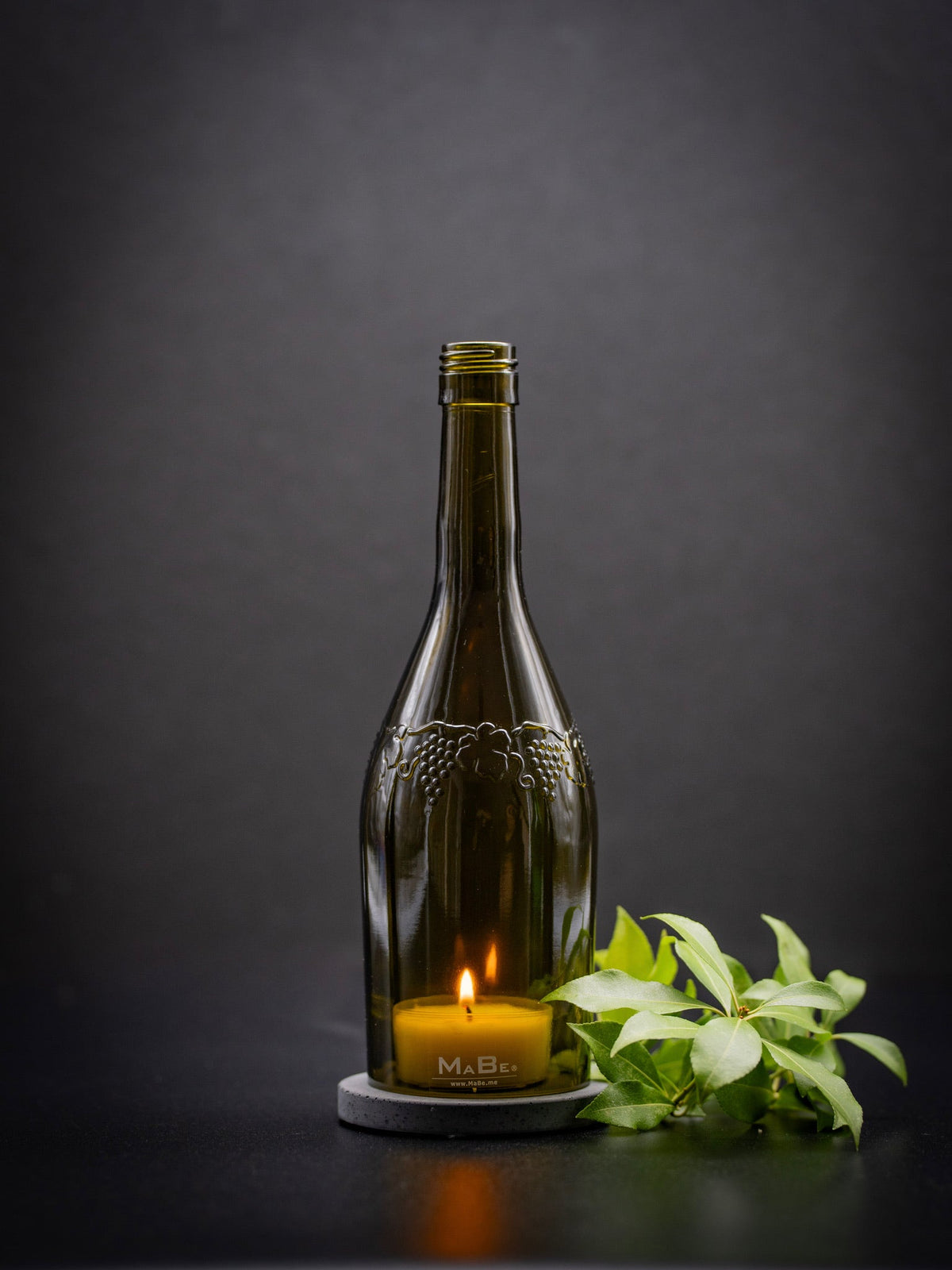 Windlicht mit Weinrebenmotiv | schwarzer Untersetzer - MaBe®
