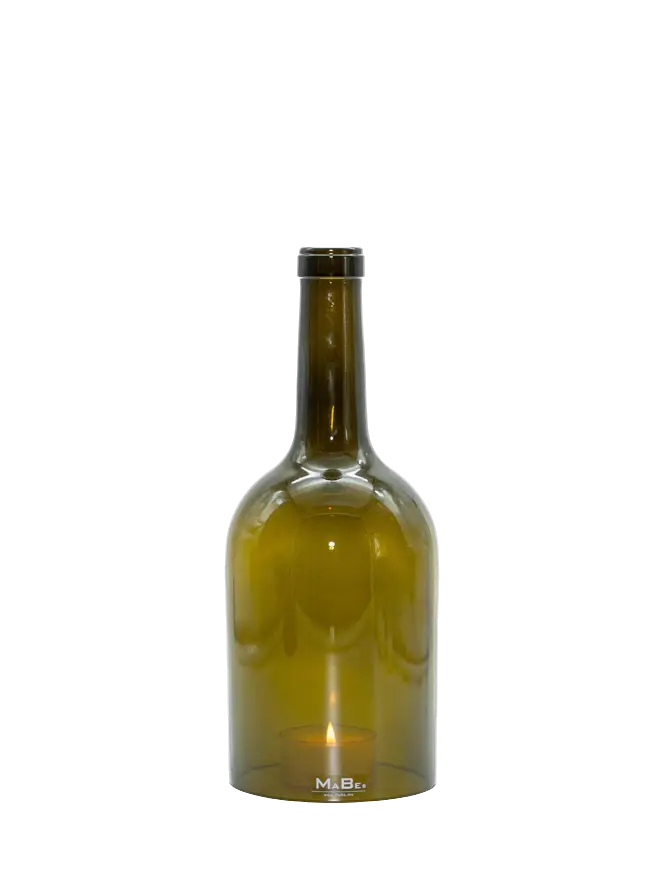 Windlicht 1,5 l Bordeaux Flasche in oliv - MaBe®