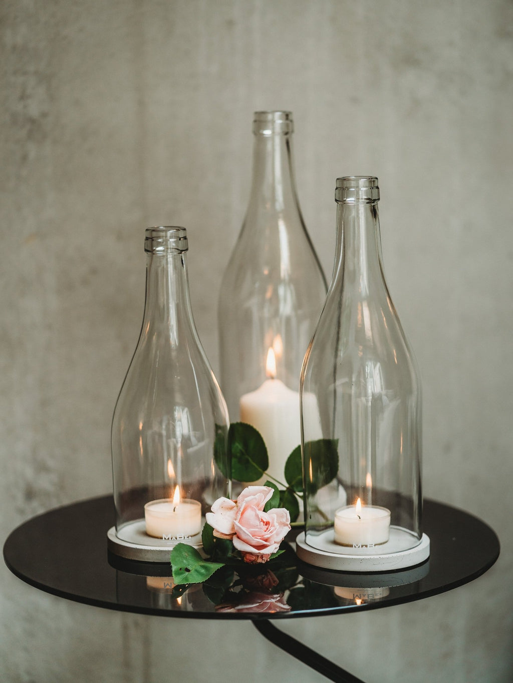 Windlicht  -  Klassik - puristisch aus der Big Bottle Weinbrand