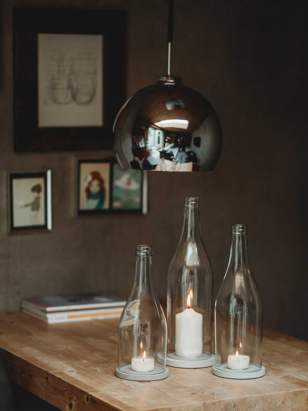 Windlicht  -  Klassik - puristisch aus der Big Bottle Weinbrand