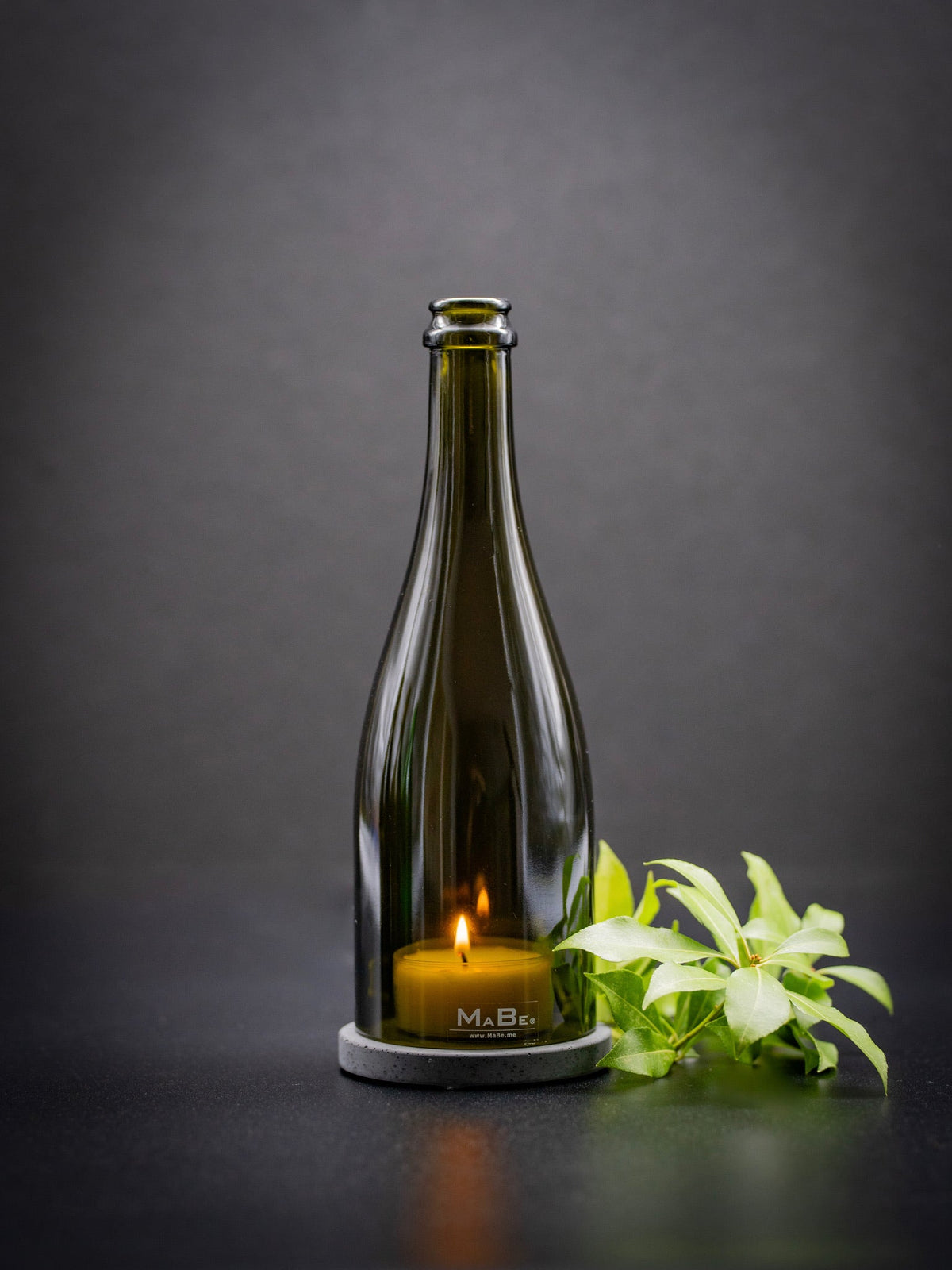 Windlicht Sekt oliv | schwarzer Untersetzer - MaBe®