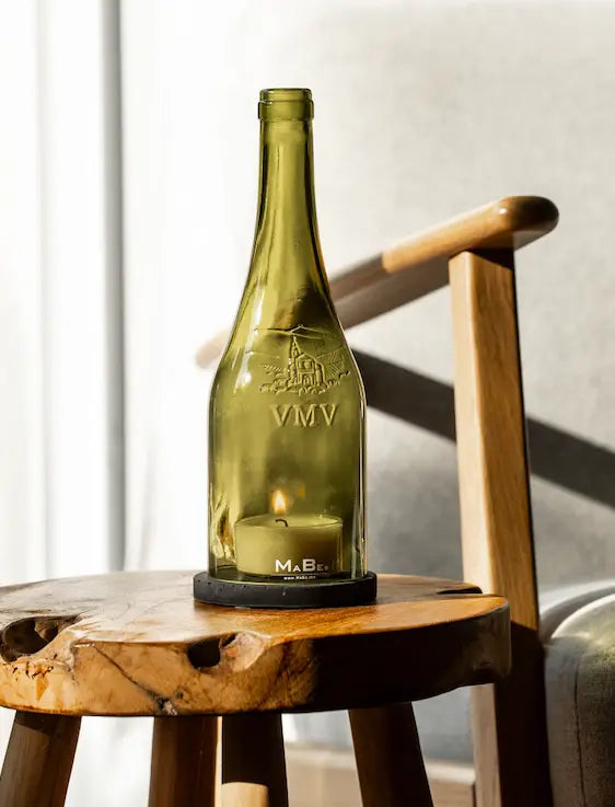 Windlicht - Upcycling aus dem französischen Bedoin Wein Flasche  - vmv - Vignerons de mons ventoux