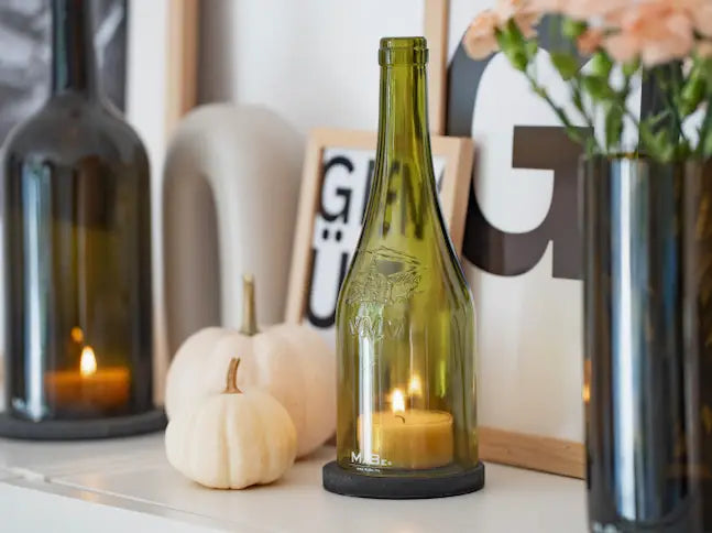 Windlicht - Upcycling aus dem französischen Bedoin Wein Flasche  - vmv - Vignerons de mons ventoux
