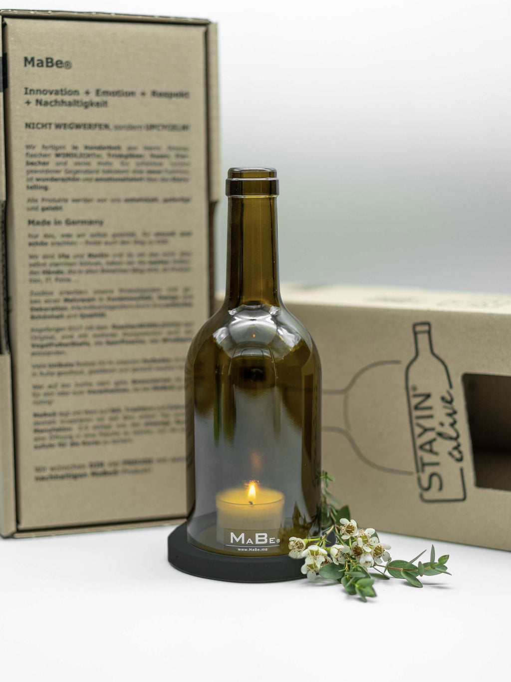 Windlicht klassisch mit Korkmündung ein wunderbares Mitbringsel in oliv - MaBe®