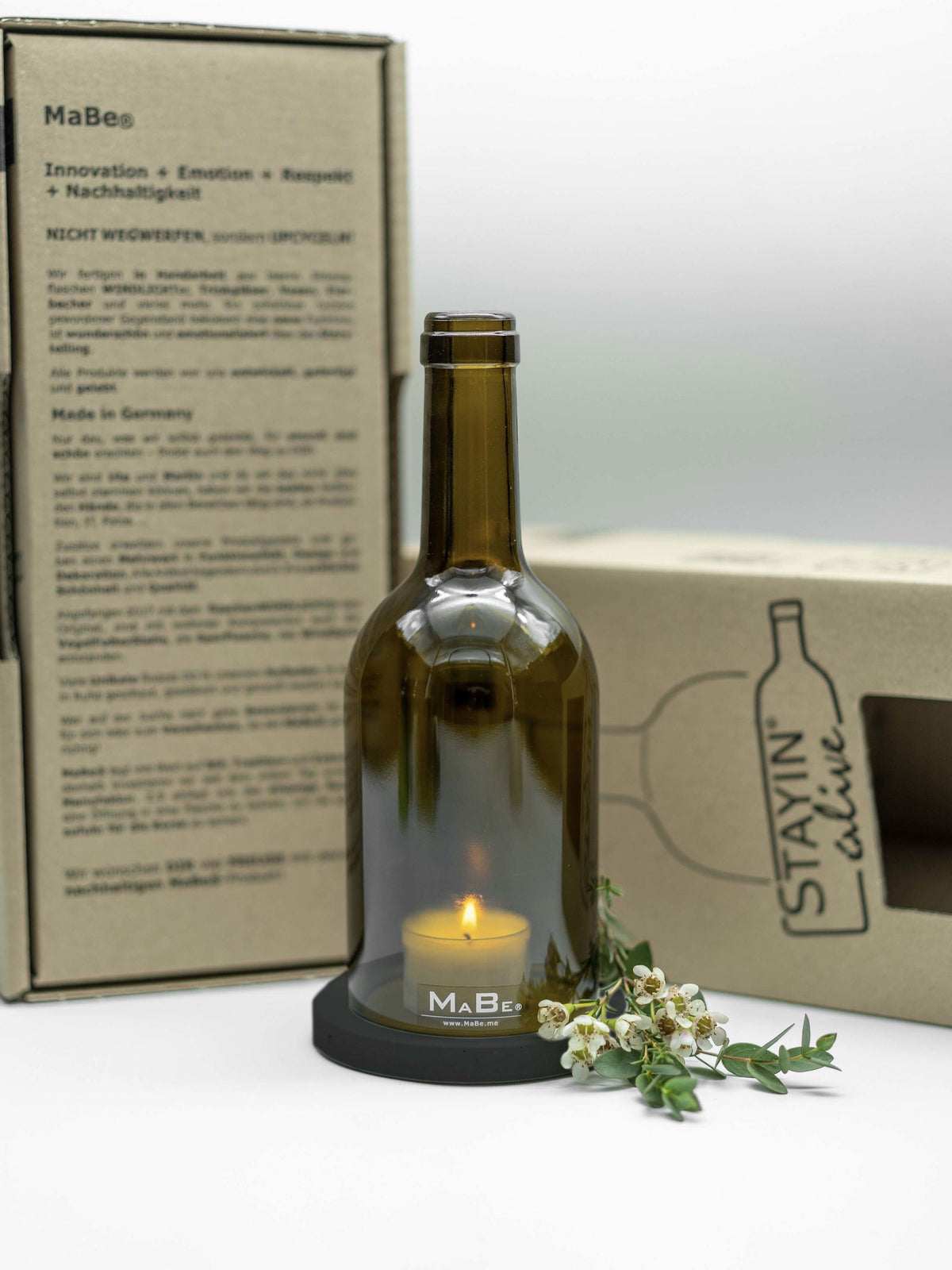 Windlicht klassisch mit Korkmündung ein wunderbares Mitbringsel in oliv - MaBe®