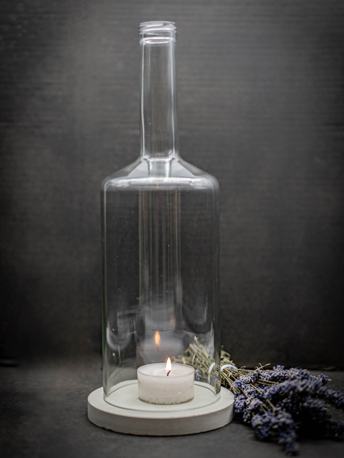 Big Bottle Windlicht (35cm) 3 l Spirituose | grauer Untersetzer - MaBe®