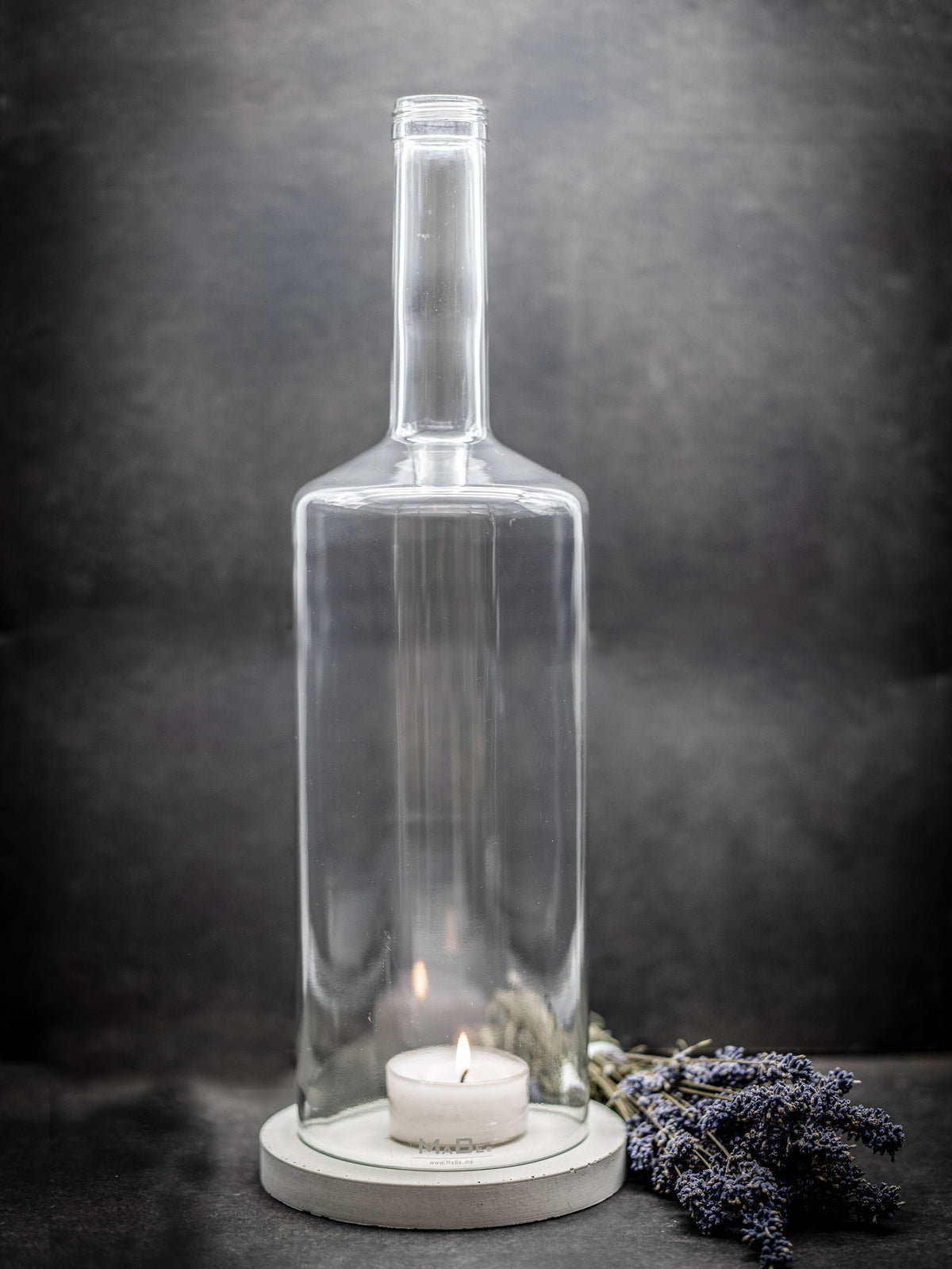 Big Bottle Windlicht (40cm) 3 l Spirituose | grauer Untersetzer - MaBe®