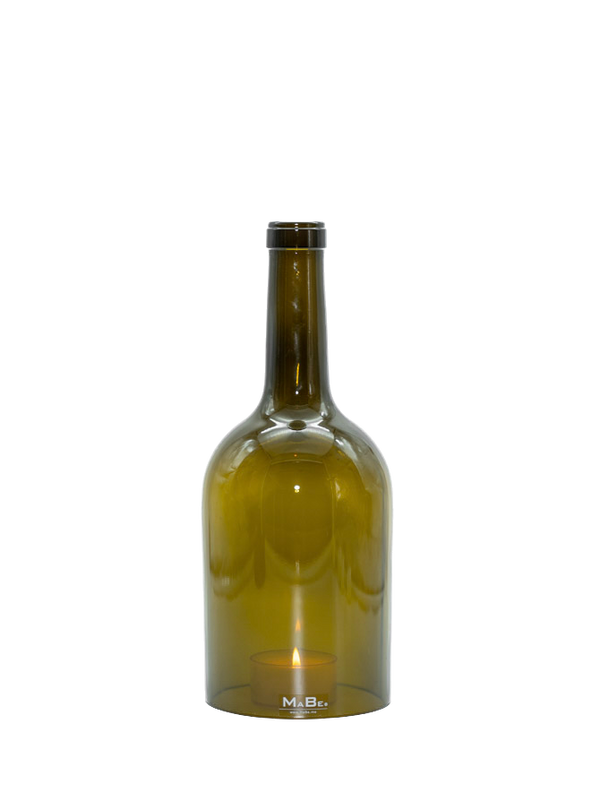 Windlicht 1,5 l Bordeaux Flasche in oliv - MaBe®