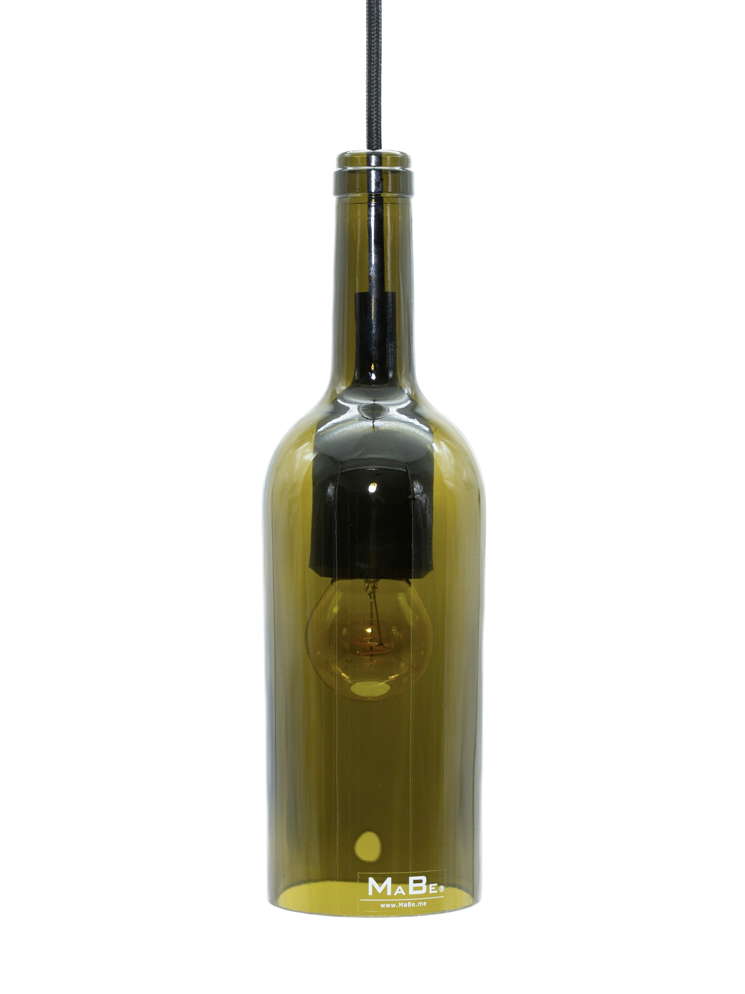 Hänge Leuchte aus der Weinflasche in oliv